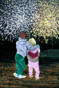 Joanne and Julia Fireworks Middle Cove Beach